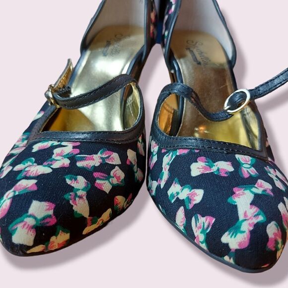 Seychelles Rockabilly Retro Pinup Black Bow Heels Size 7.5 - Picture 7 of 10